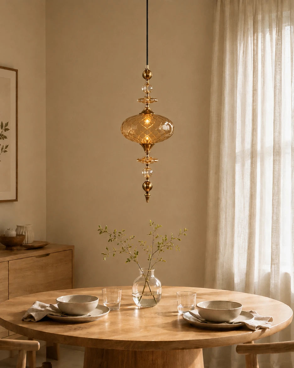 The Aalto Fluted Glass Pendant Light - Amber