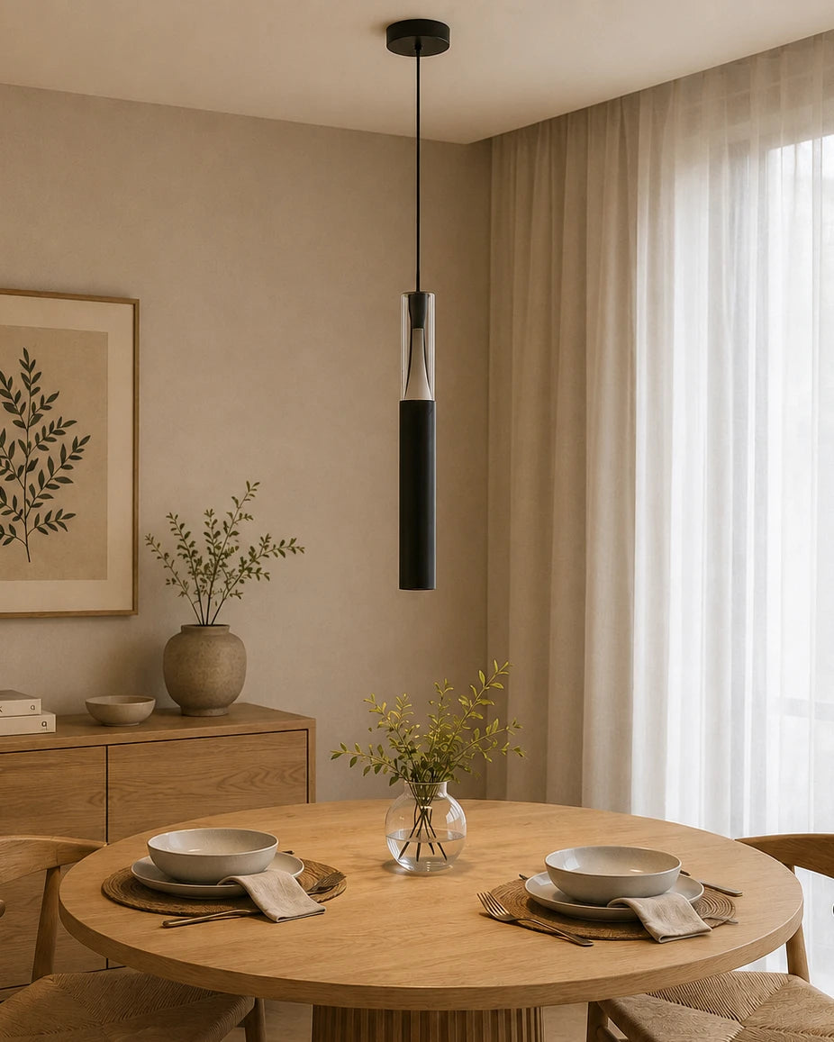 Obsidian & Glass Dual-Cylinder LED Pendant Light
