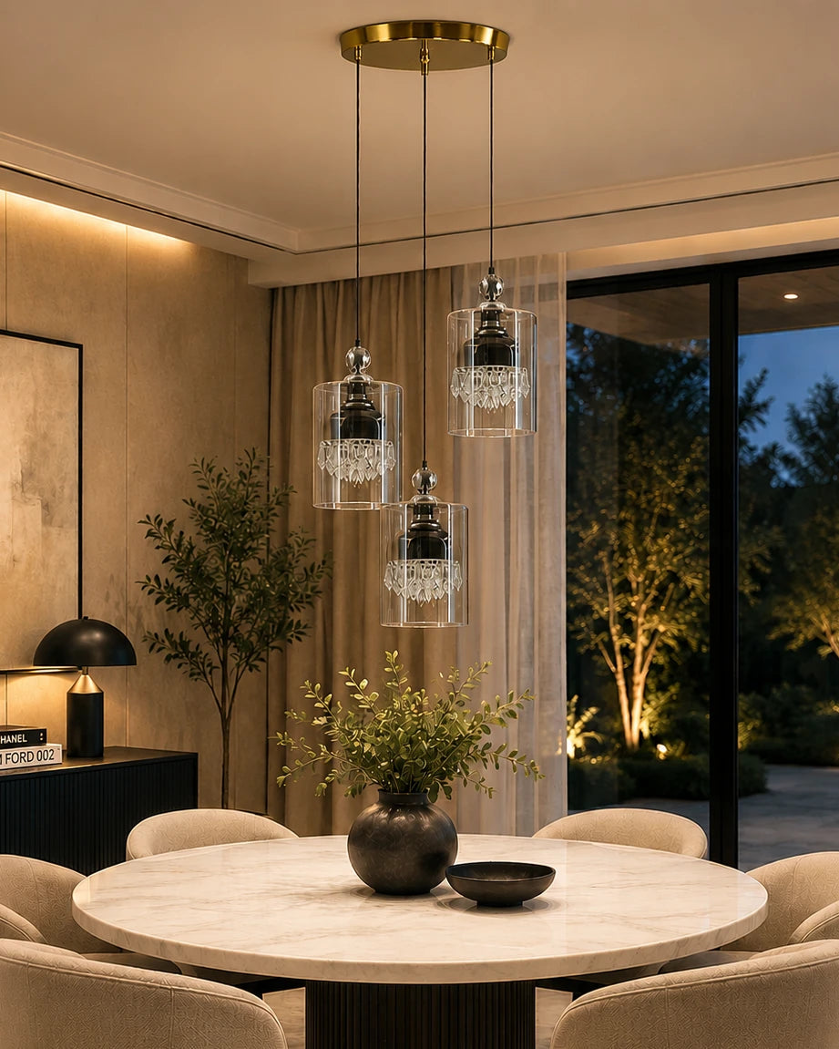 Cylindrical 3-Light Cascading Pendant Light - Smoke