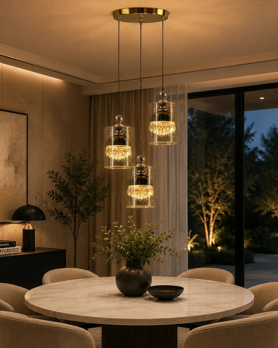 Cylindrical 3-Light Cascading Pendant Light - Smoke 