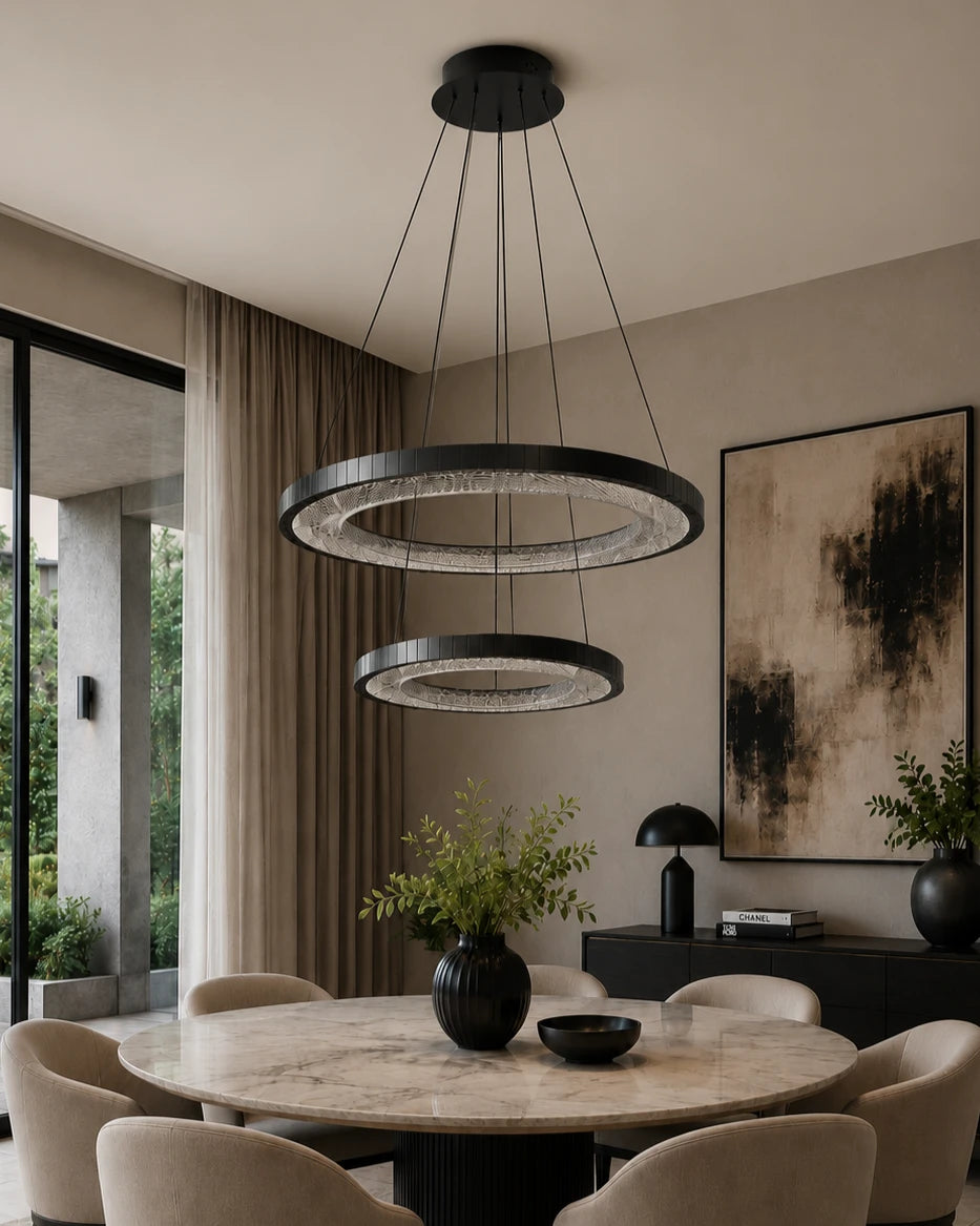 The Eclipse Dual-Tier Architectural Ring LED Linear Chandelier - 2 Lights