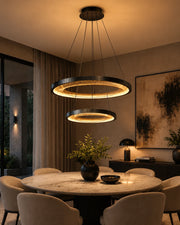 The Eclipse Dual-Tier Architectural Ring LED Linear Chandelier - 2 Lights