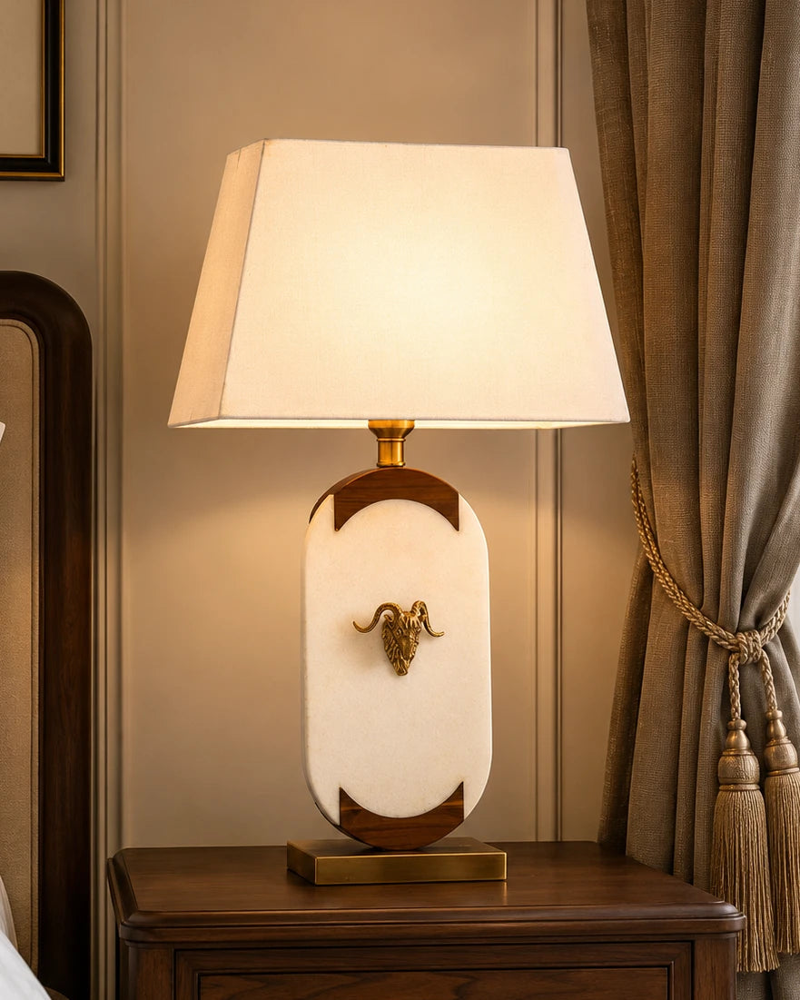 Oval Marble And Wood Table Lamp 