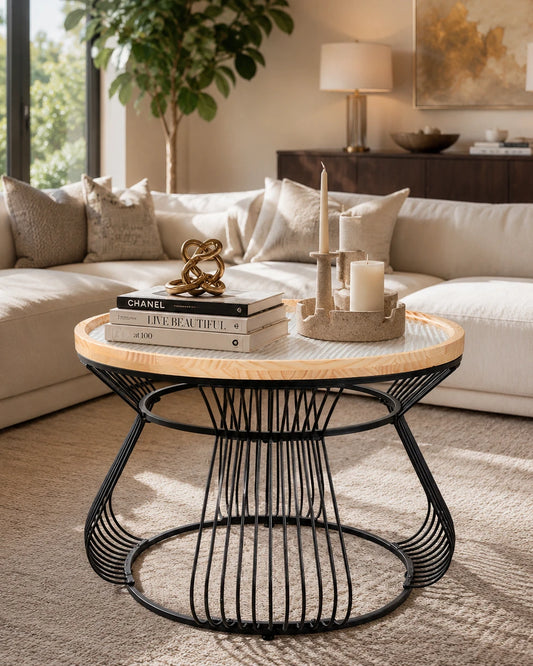 Eclipse Ribbed Glass Top Wire Frame Coffee Table