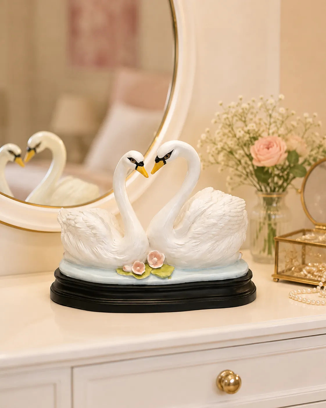Swan Love Heart Decorative Figurine