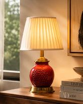 Crimson Pomegranate Ceramic Table Lamp 