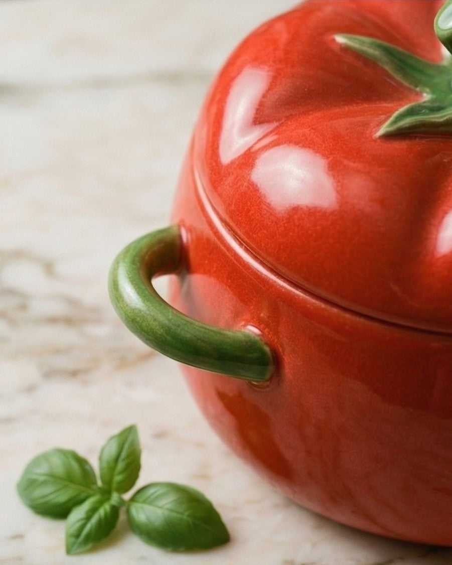 Tomato Shaped Ceramic Stew Bowl with Lid 