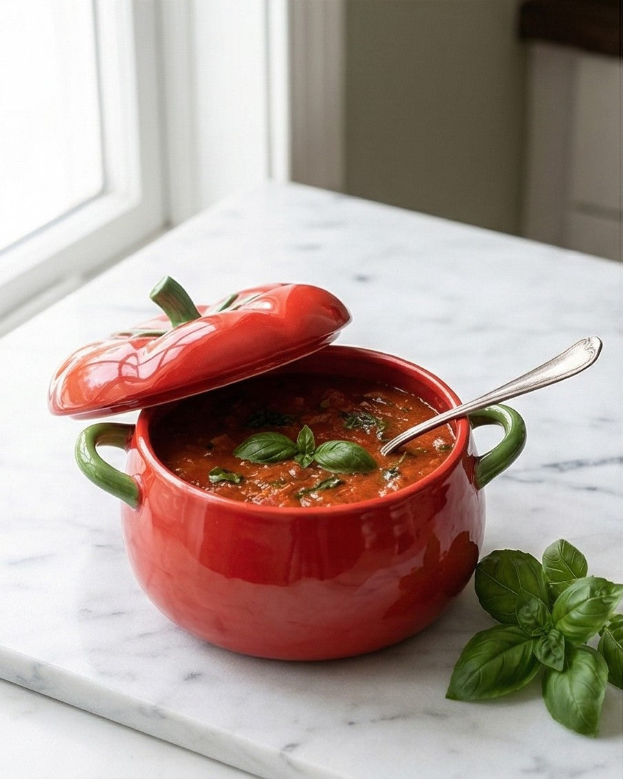 Tomato Shaped Ceramic Stew Bowl with Lid 