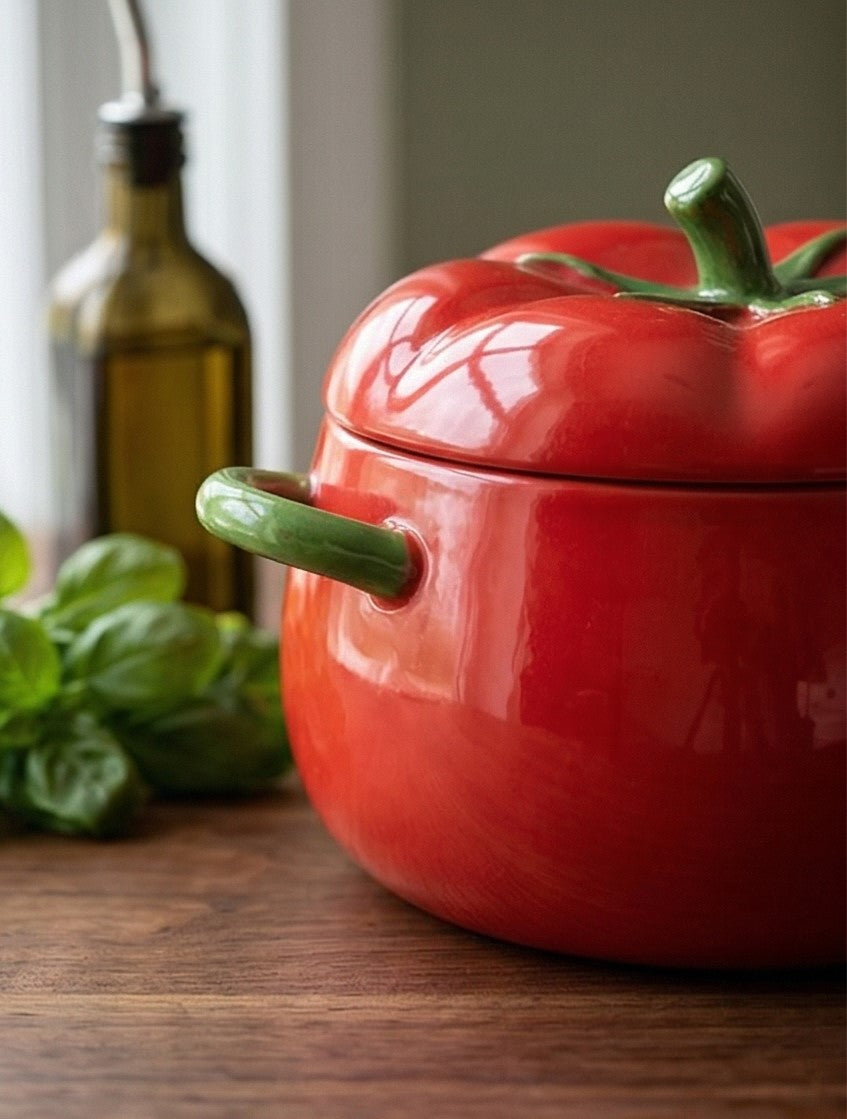 Tomato Shaped Ceramic Stew Bowl with Lid 