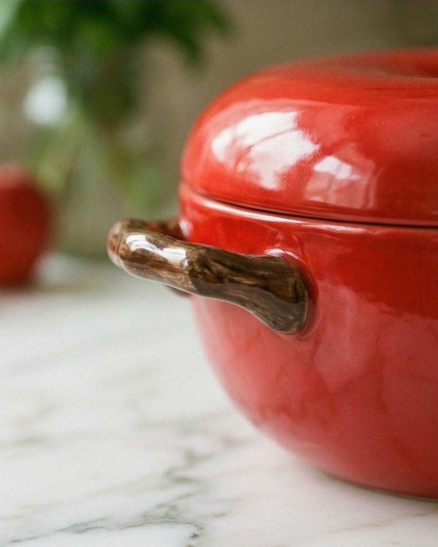Red Apple Ceramic Casserole With Lid - 3 Ltr 