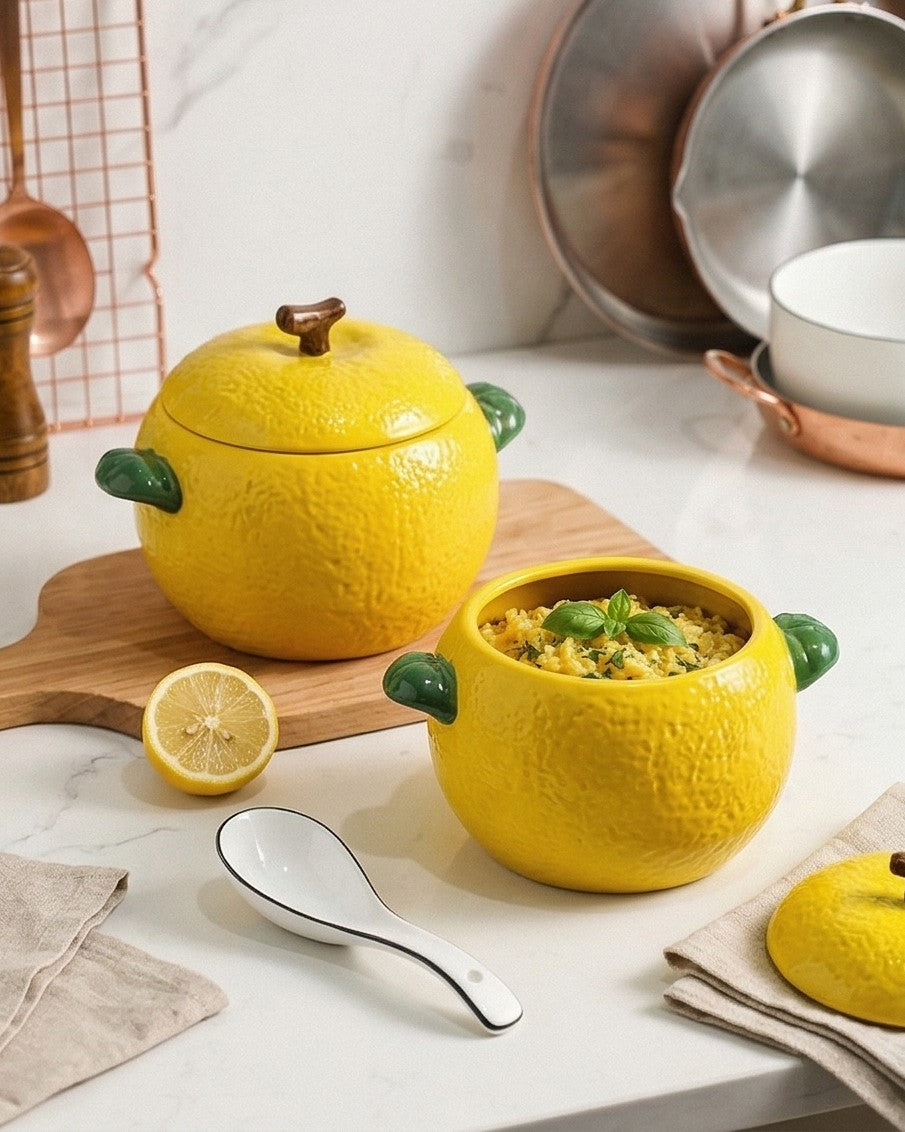 Lemon Ceramic Casserole With Lid - 3.2 Ltr 