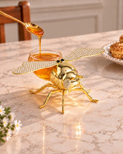 Bee-Shaped Honey Pot With Spoon '200 ML' - Gold Stone