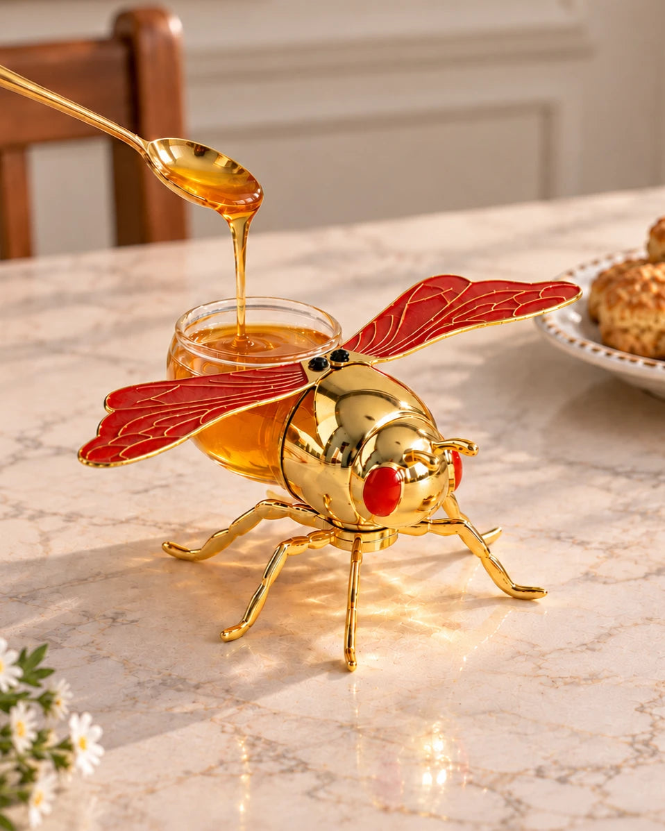Bee-Shaped Honey Pot With Spoon '200 ML' - Red