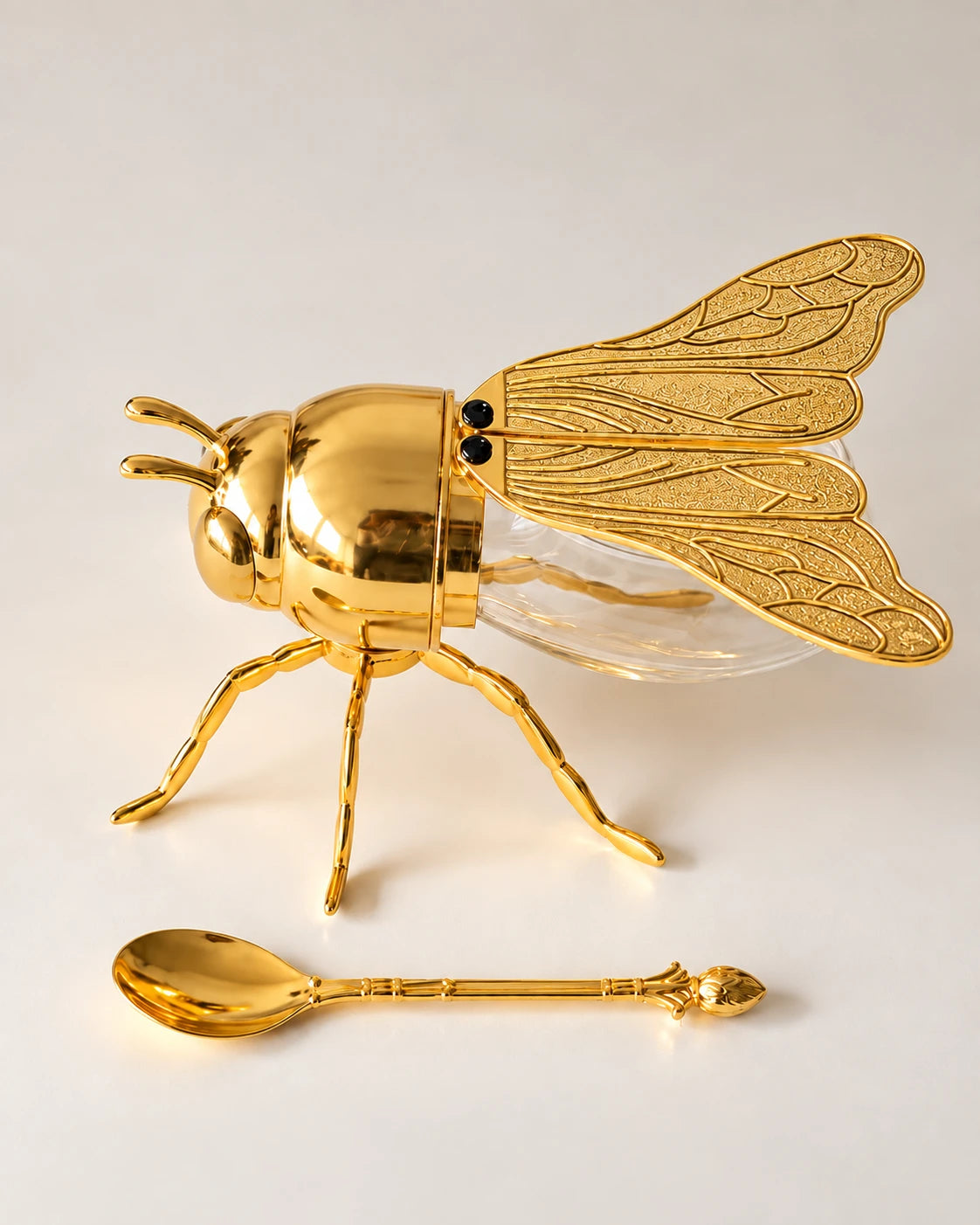 Bee-Shaped Honey Pot With Spoon '200 ML' - Gold