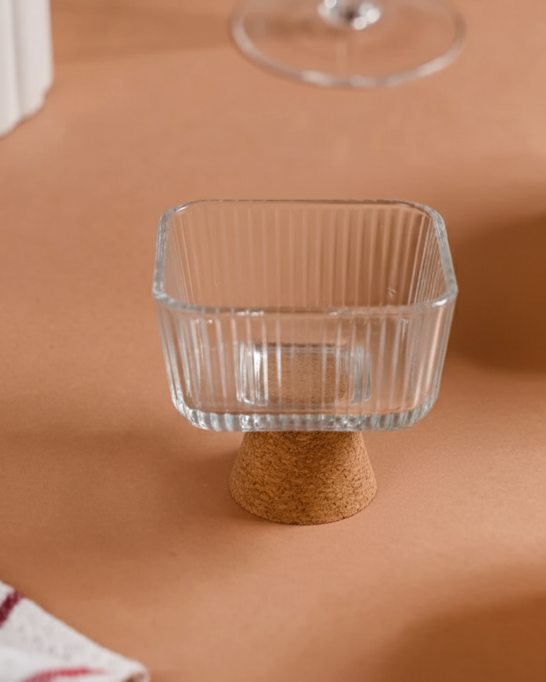 Modern Ribbed Glass Dessert Bowl 
