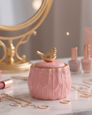 Pink Serenity Feather Jar Bird Lid