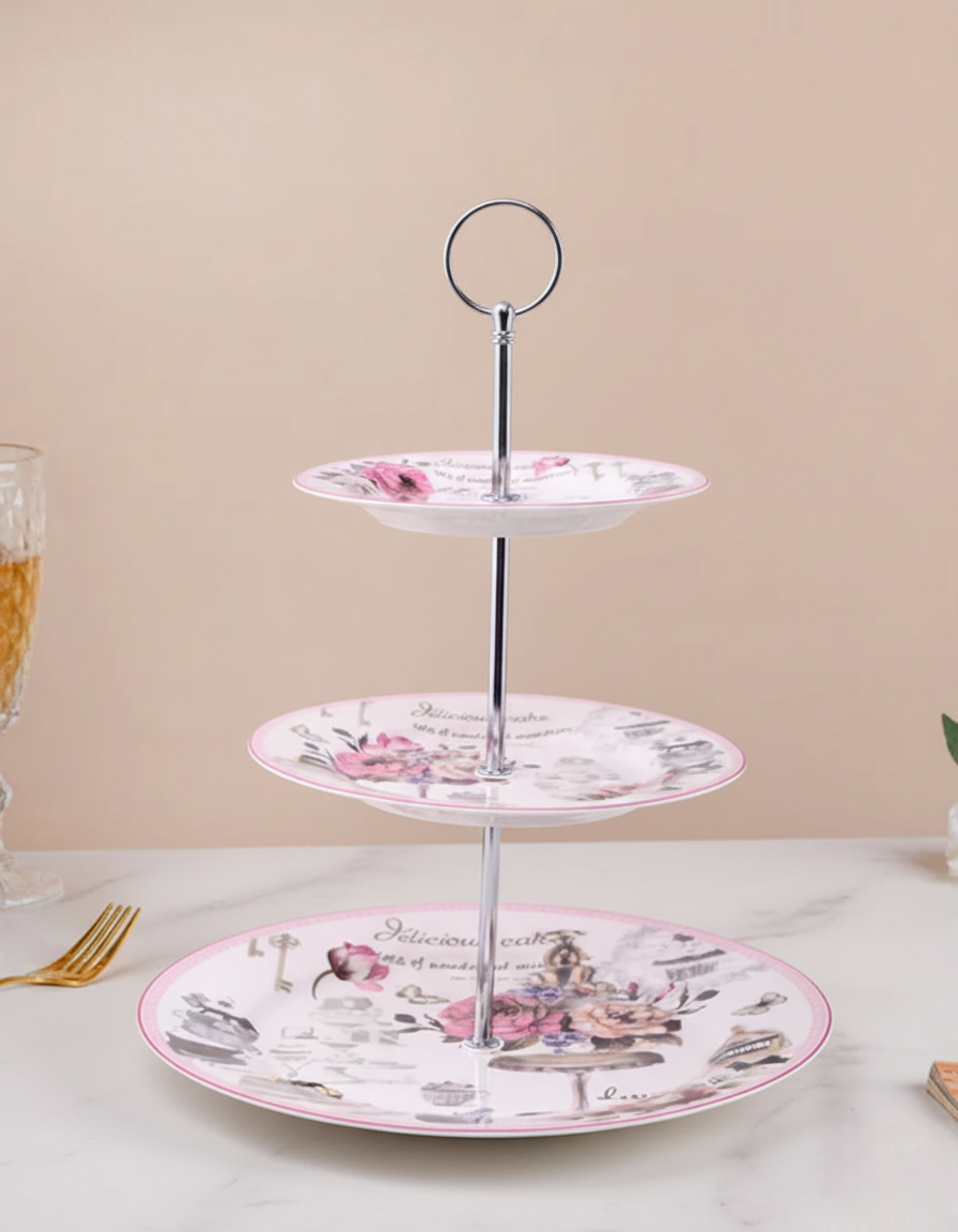 Parisian Rose Café 3-Tier Cake Stand 