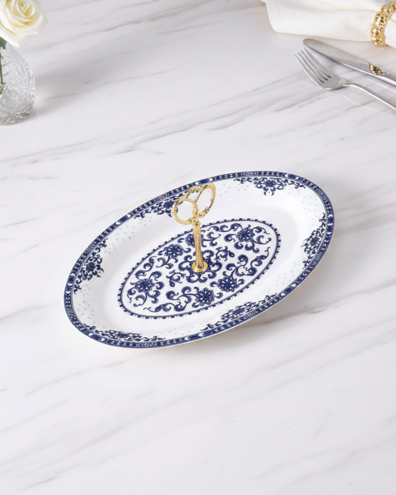 Heritage Blue Pottery Cake Stand 