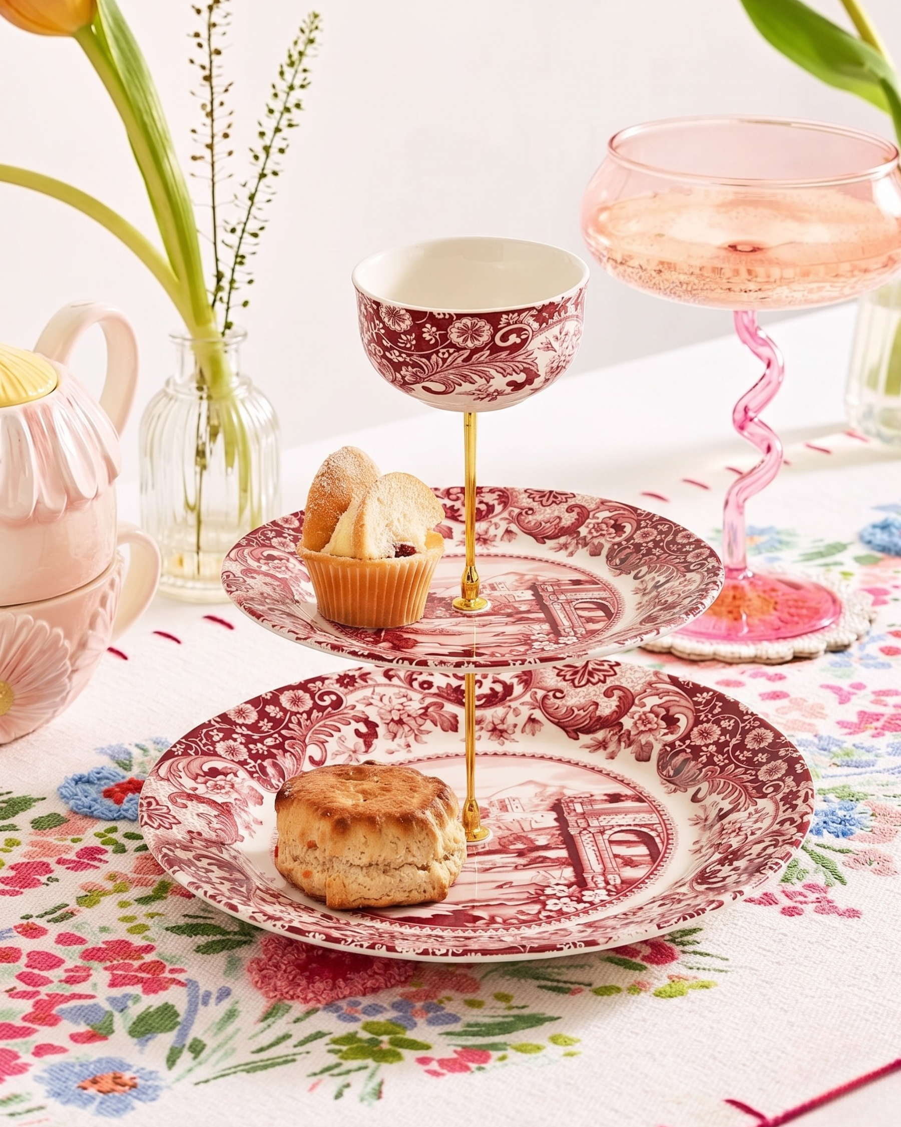 Roman Pink 2-Tier Cake Stand 