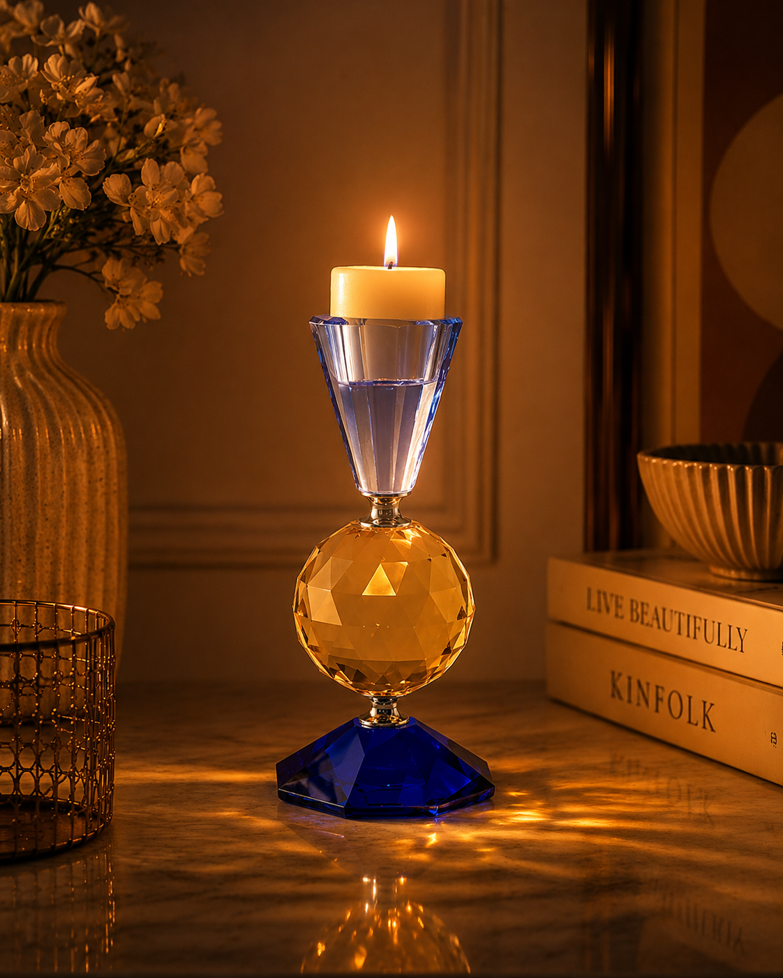 Midnight Spherical Crystal Candle Holder