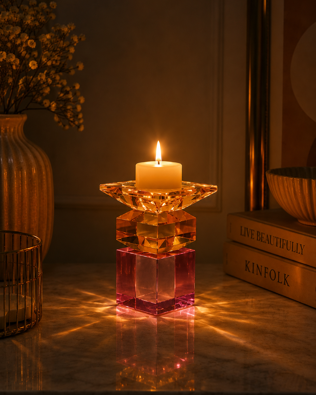 Amethyst Cube Crystal Candle Holder