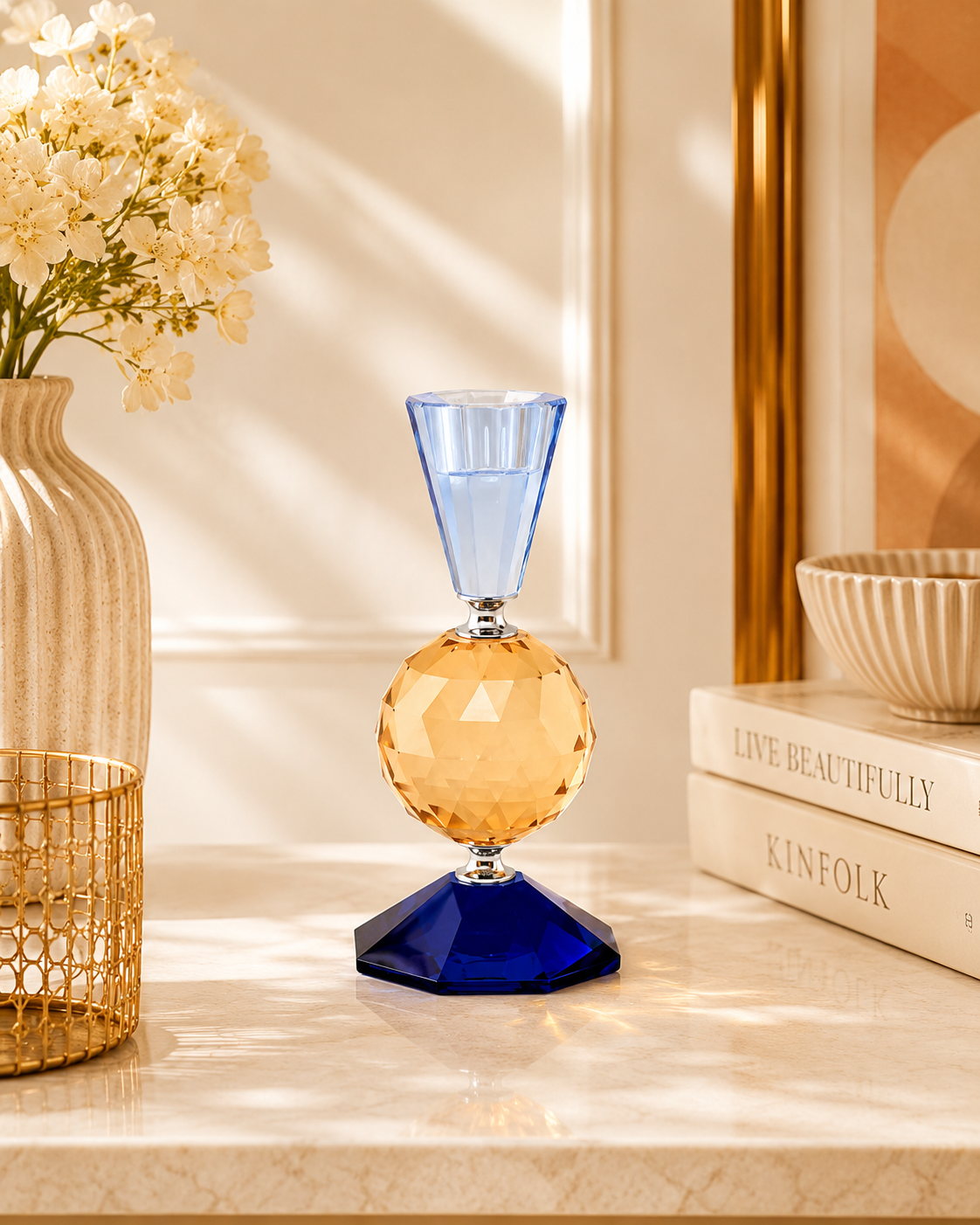 Midnight Spherical Crystal Candle Holder 