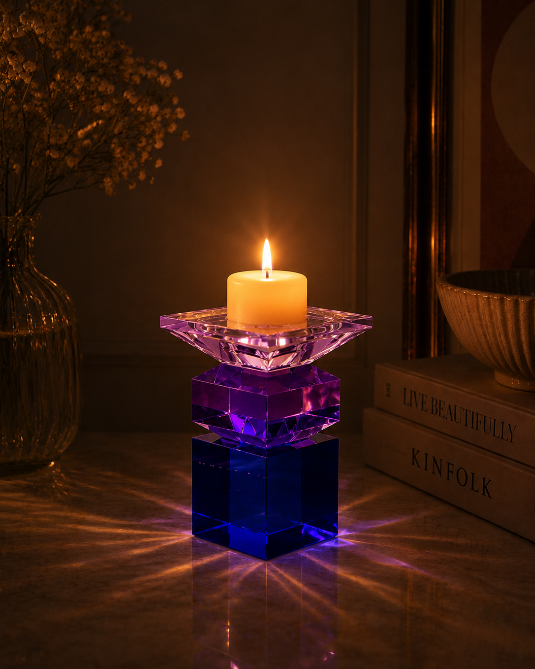 Amethyst Cube Crystal Candle Holder