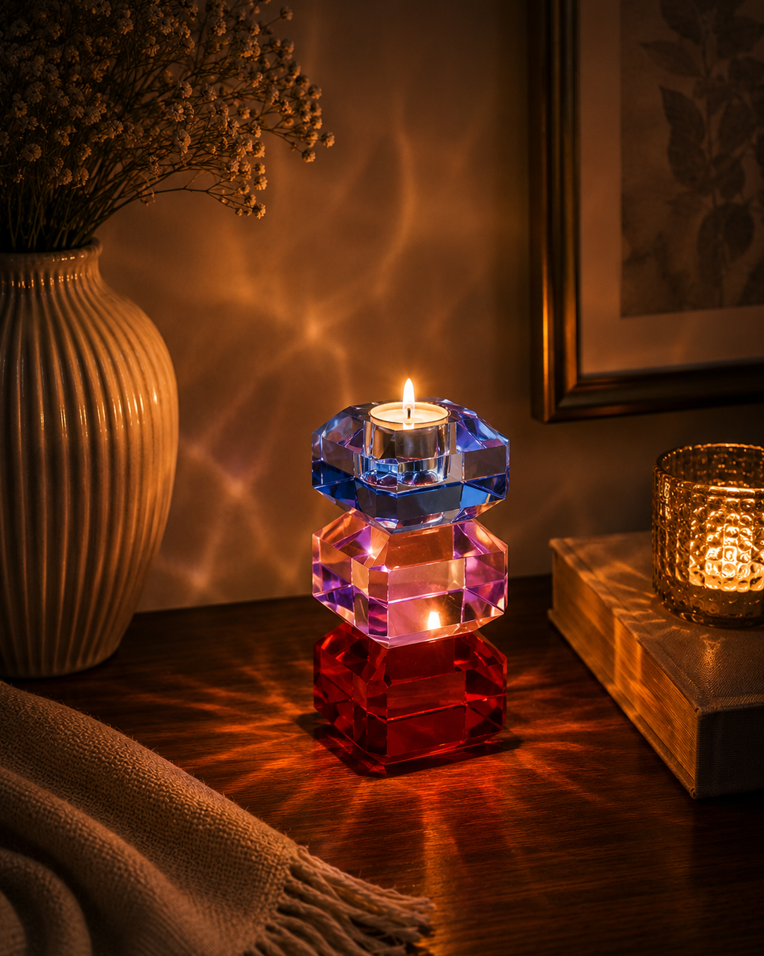 Tricolor Prism Crystal Candle Stand 