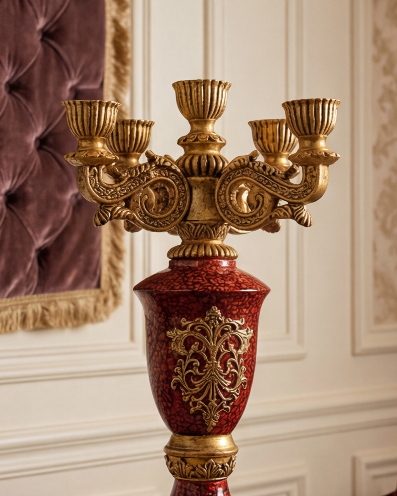 Crimson Blossom Heritage Candle Stand 