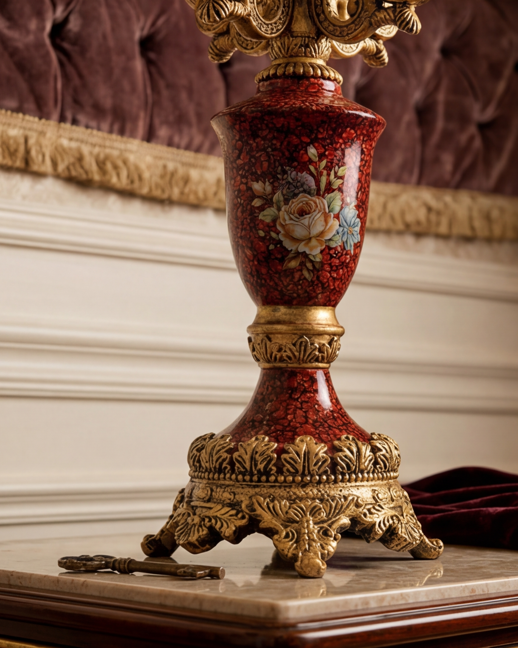 Crimson Blossom Heritage Candle Stand 