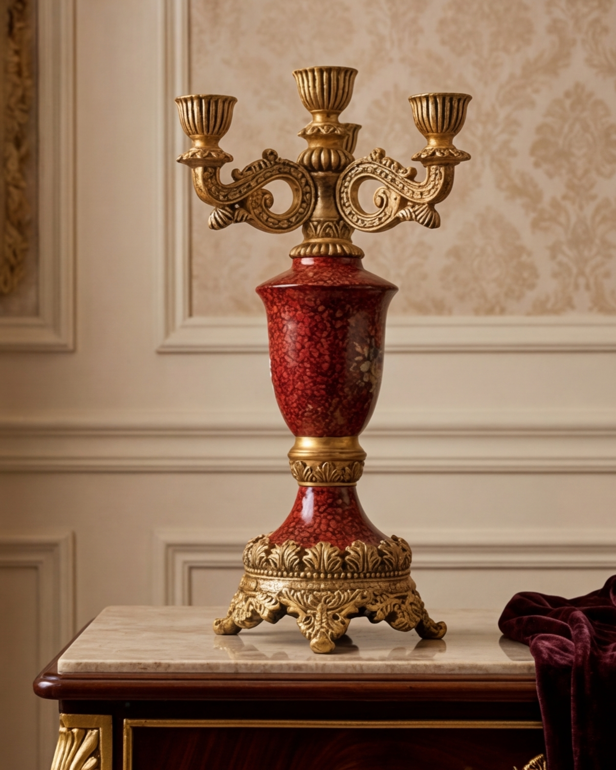 Crimson Blossom Heritage Candle Stand 