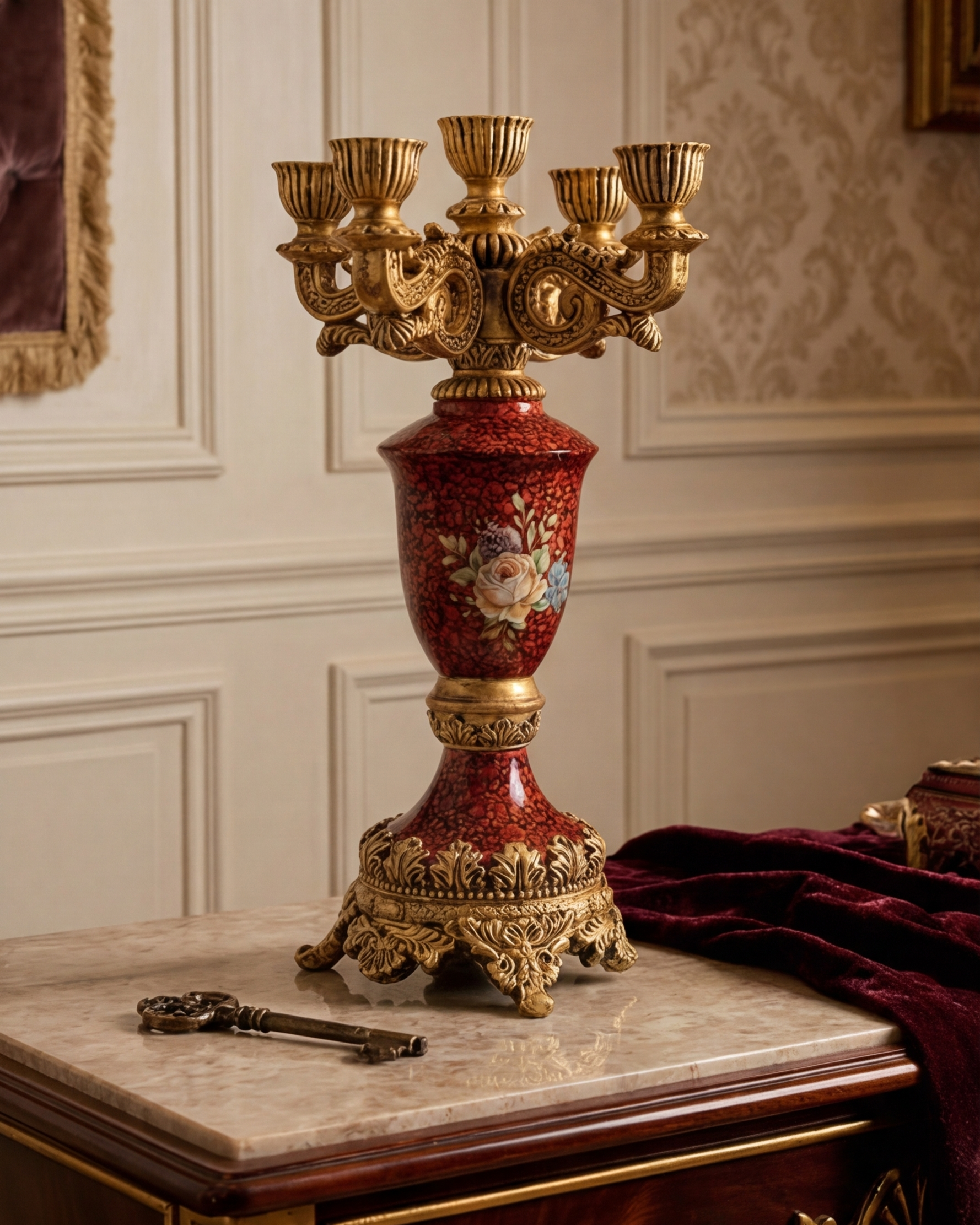 Crimson Blossom Heritage Candle Stand 