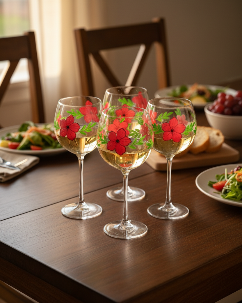 Red Blossom Wine Glass - Set Of 6 