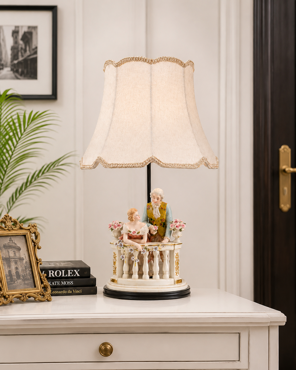 Balcony Romance Porcelain Figurine Lamp 