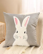 Rabbit Embroidery Cushion Cover - Grey 
