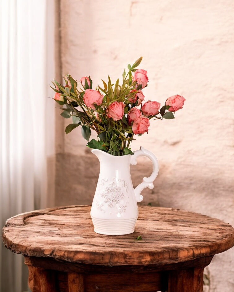 Crisp White Ceramic Pitcher Vase - VI 