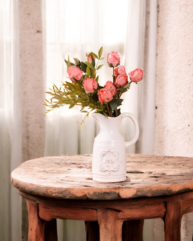 Crisp White Ceramic Pitcher Vase - III 