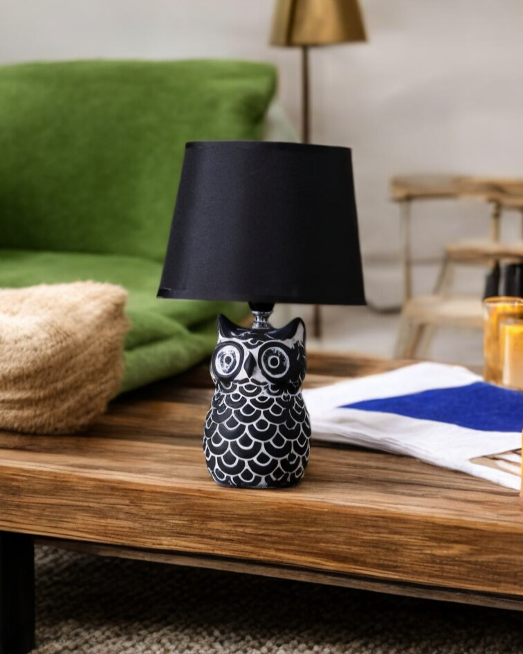 'Graceful Night' Owl Figurine Table Lamp - Black 