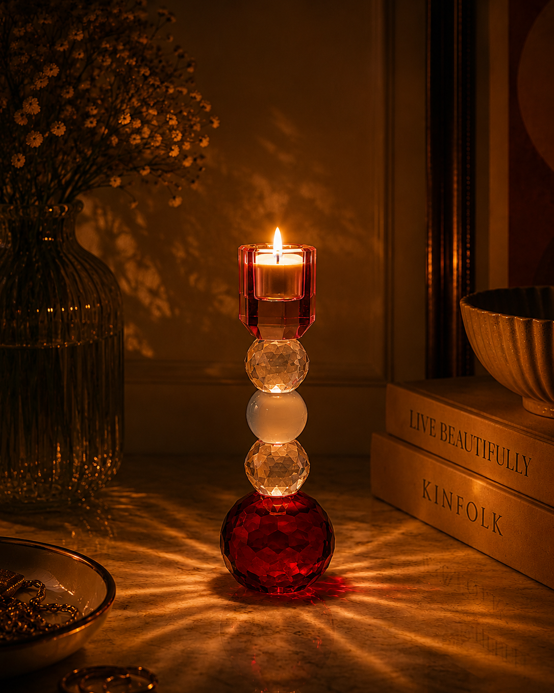 Roselle Crystal Sphere Candle Holder - Big