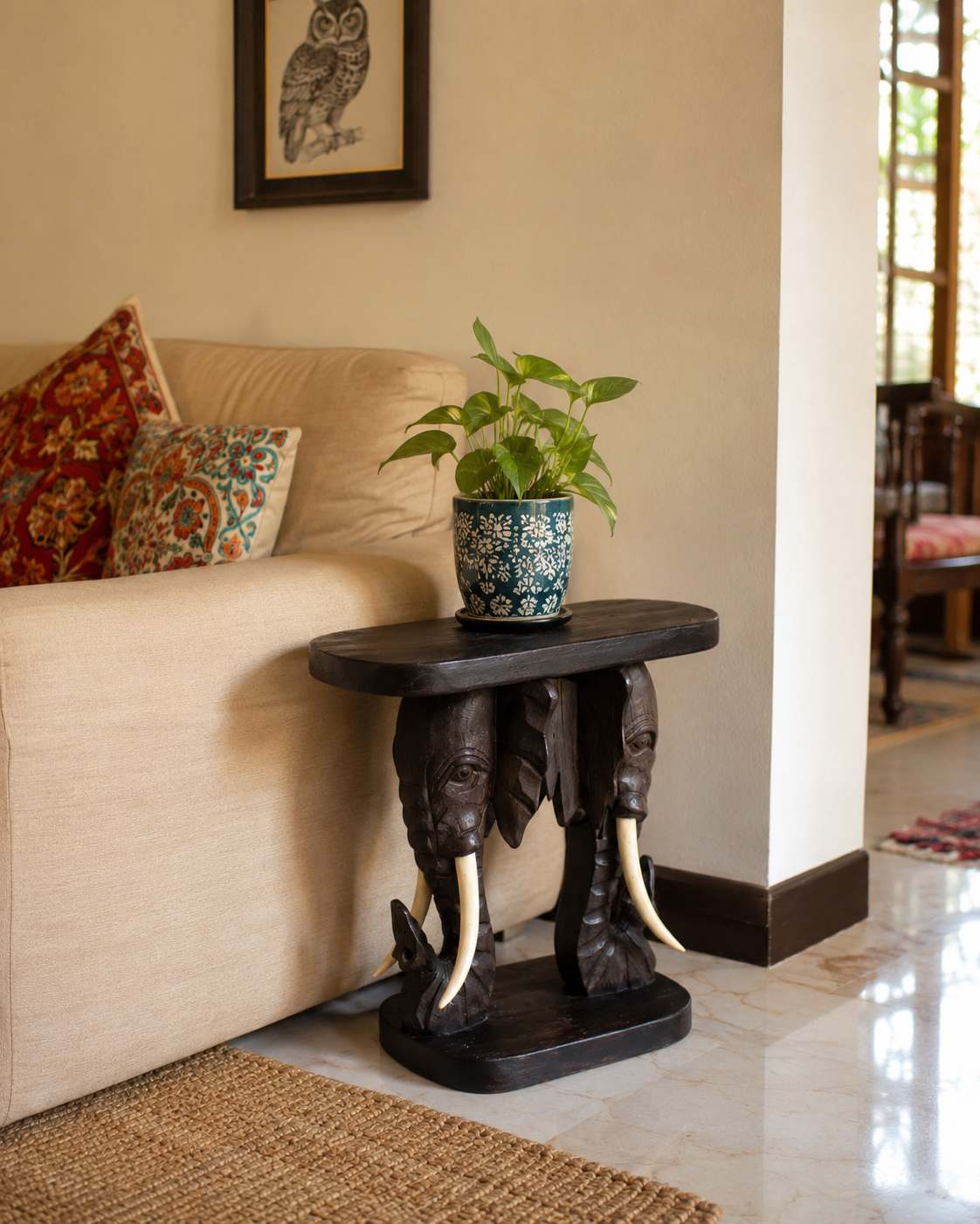 Royal Dual  Elephant Console Table - 46 Cm