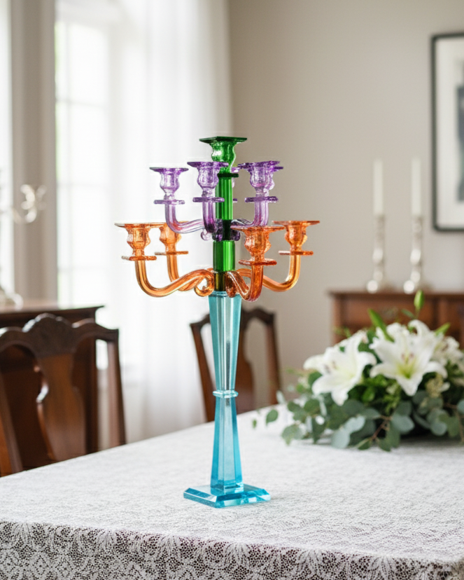 Prism Glow Multicolor Crystal Candle Stand 