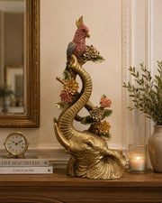 Golden Elephant & Parrot Decorative Figurine
