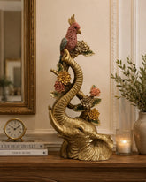 Golden Elephant & Parrot Decorative Figurine 