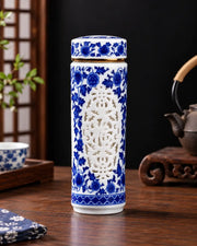 Reticulated Ceramic Travel Flask - Blue & White