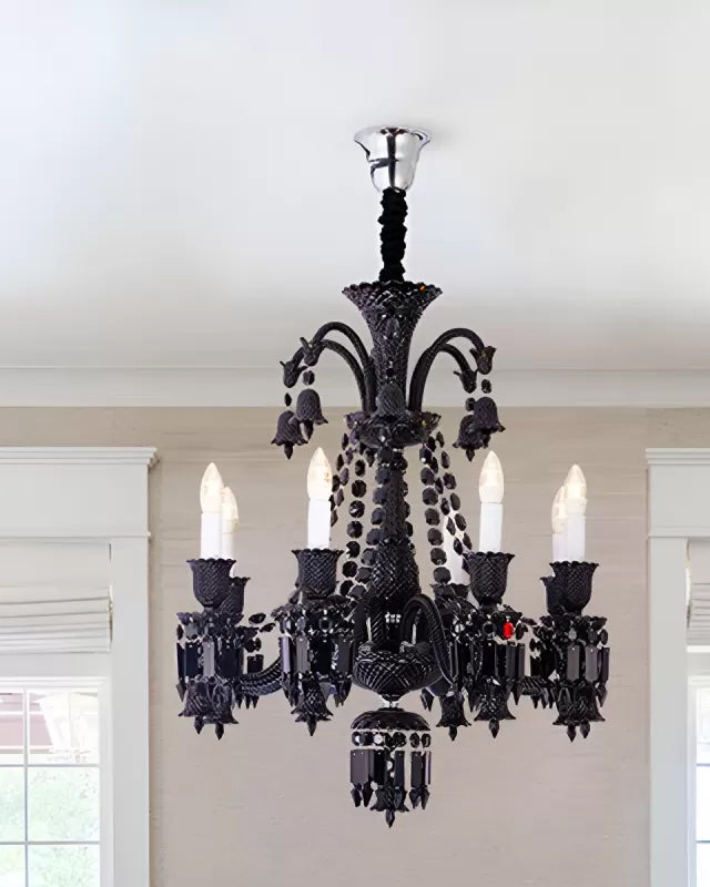 Classic Elegant Crystal 8-Light Chandelier - Black 