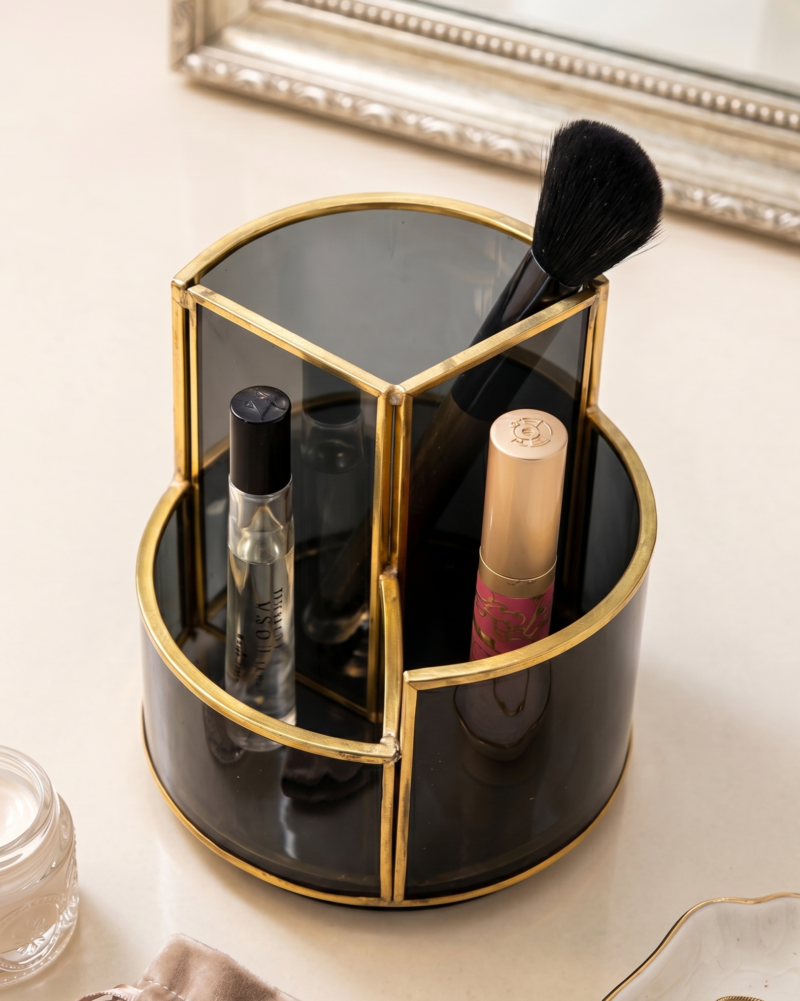 Striking Mirrored 3 Compartment Vanity Organiser