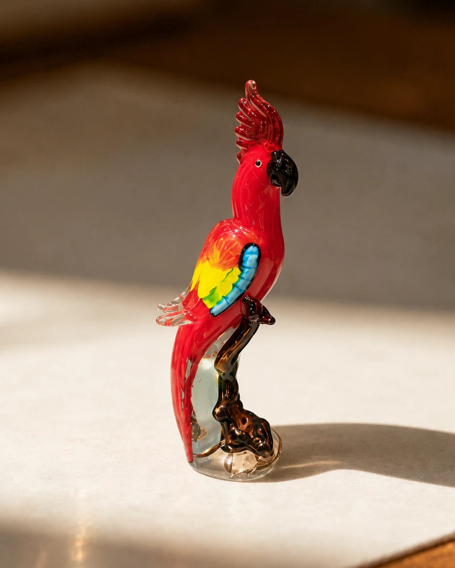 Crimson Cockatoo Decorative Glass Figurine