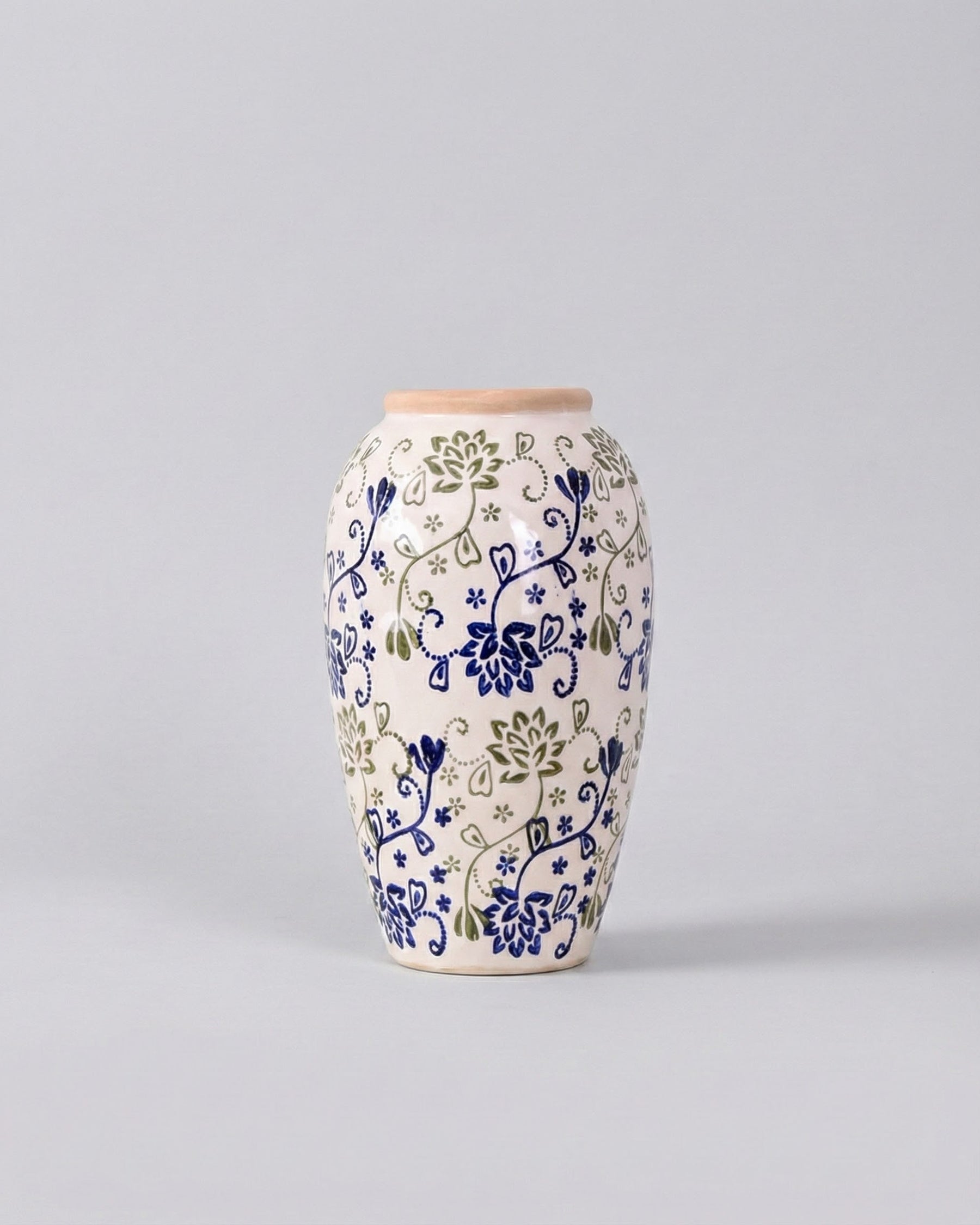 Blue & Green Floral Ceramic Vase 