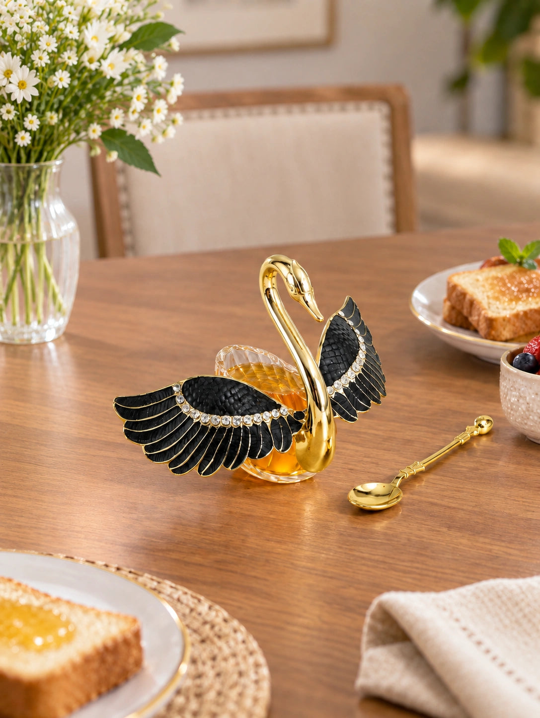 Swan-Shaped Honey Pot With Spoon '200 ML' - Black