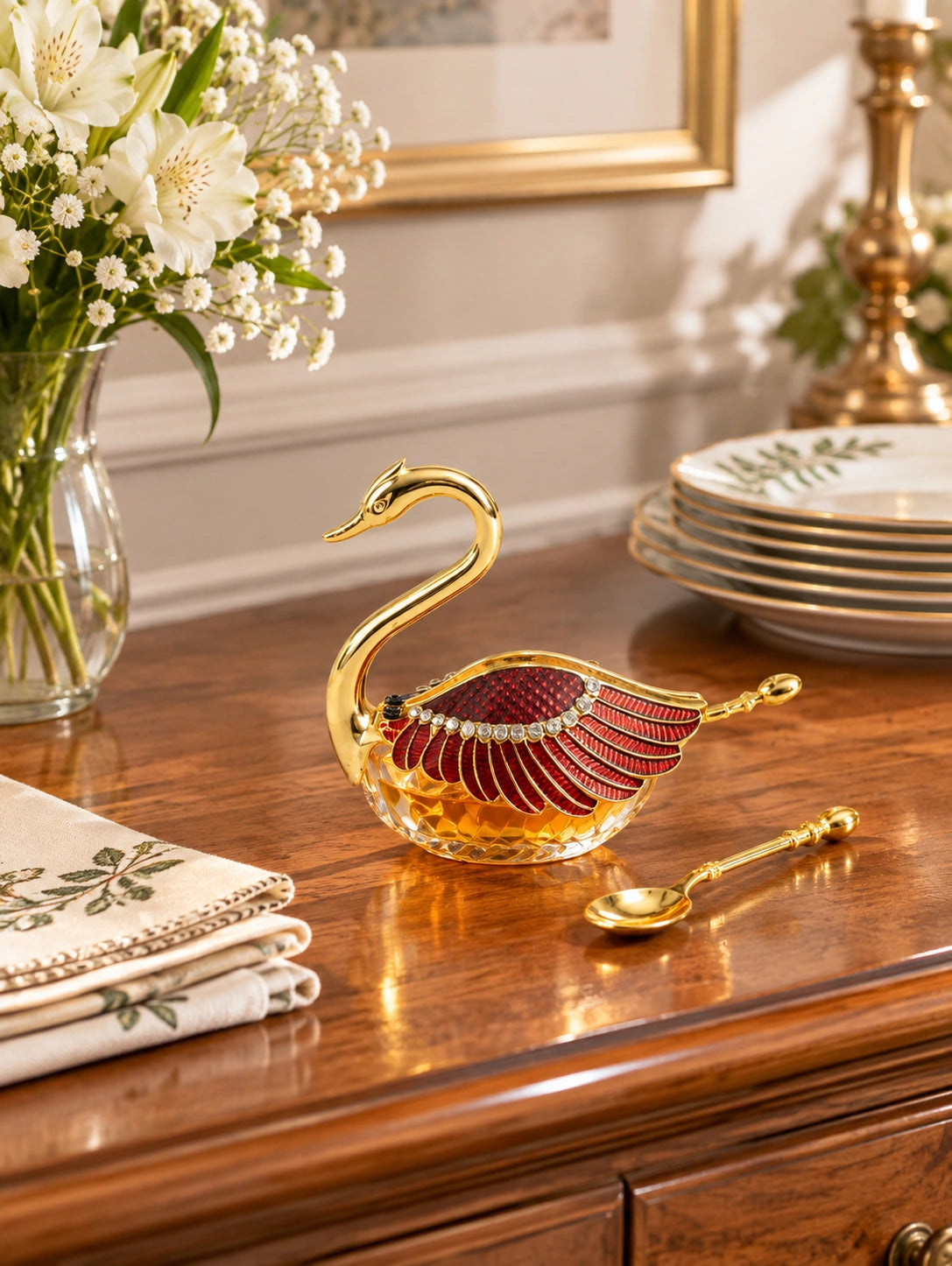 Swan-Shaped Honey Pot With Spoon '200 ML' - Purple